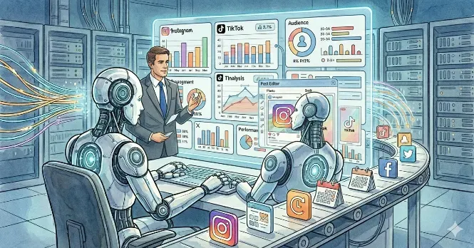 profesional dirigiendo agentes ia redes sociales